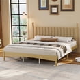 thumbnail image 1 of MODERNLUXE Wood King Size Platform Bed Frame with Gourd Shaped Headboard and Wooden Slat Support for Bedroom,Natural, 1 of 8