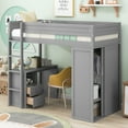 thumbnail image 1 of MODERNLUXE Wood Twin Size Loft Bed with Wardrobe and Desk, Cabinet and Drawers, Gray, 1 of 16