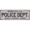 thumbnail image 1 of MODESTO, CA POLICE DEPT. Home Decor Metal Sign Gift 6x18 206180012093, 1 of 1