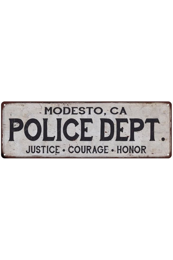 MODESTO, CA POLICE DEPT. Home Decor Metal Sign Gift 6x18 206180012093