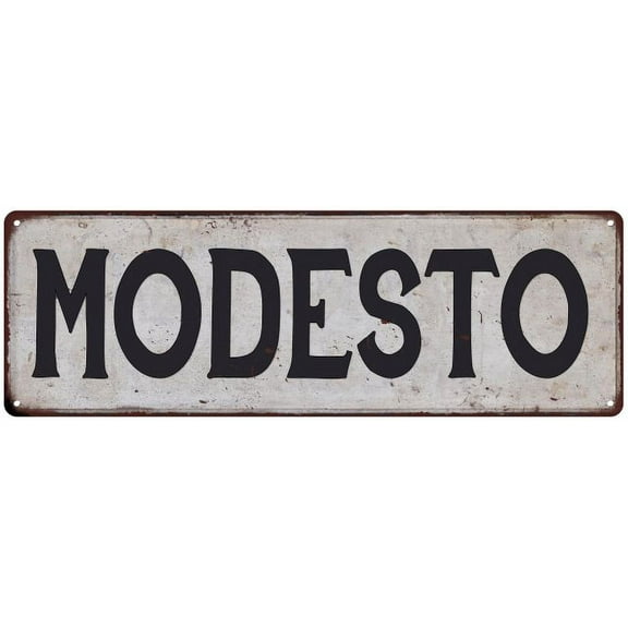 MODESTO Vintage Look Rustic Metal 8x24 Sign City State 108240041130