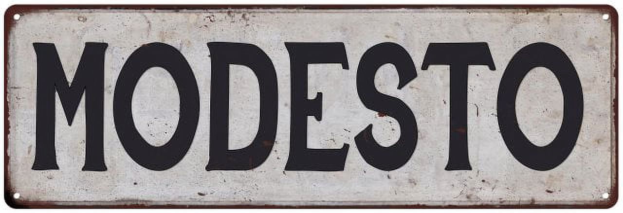 MODESTO Vintage Look Rustic Metal City State Sign 8 x 24 Matte Finish ...