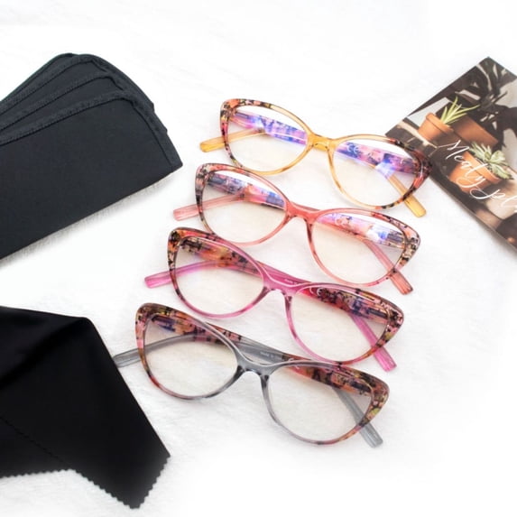 MODFANS 4-Pack Blue Light Blocking Reading Glasses Women,Spring Hinge Computer Readers,Anti UV Cateye Eyeglasses +1.50 For Ladies