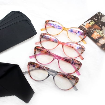MODFANS 4-Pack Blue Light Blocking Reading Glasses Women,Spring Hinge Computer Readers,Anti UV Cateye Eyeglasses +2.00 For Ladies