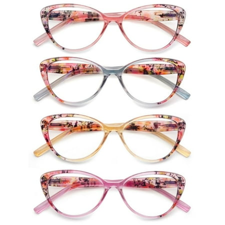 MODFANS 4-Pack Blue Light Blocking Reading Glasses Women,Spring Hinge Computer Readers,Anti UV Cateye Eyeglasses +3.50 For Ladies