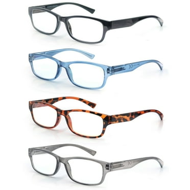 MODFANS Reading Glasses Men and Women 2.00 4 Pack Readers Spring Hinge BLack Gray Blue Tortoiseshell