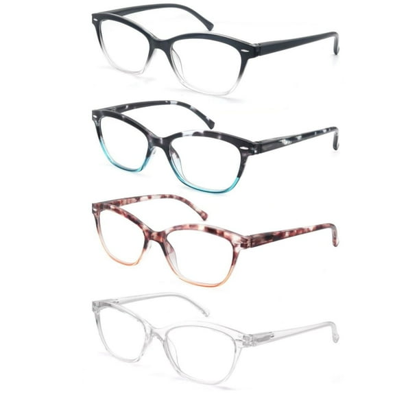 MODFANS Reading Glasses Women Men 1.50,4-Pack Stylish Ladies Readers with Comfort Spring Hinge Pattern Design Pouch Included