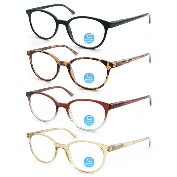 MODFANS Round 1.25 Reading Glasses for Women Ladies Blue Light Blocking Circle Readers Blue Ray Circular Cheaters Glasses 4 Pack
