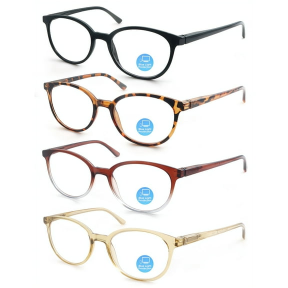 MODFANS Round 1.25 Reading Glasses for Women Ladies Blue Light Blocking Circle Readers Blue Ray Circular Cheaters Glasses 4 Pack