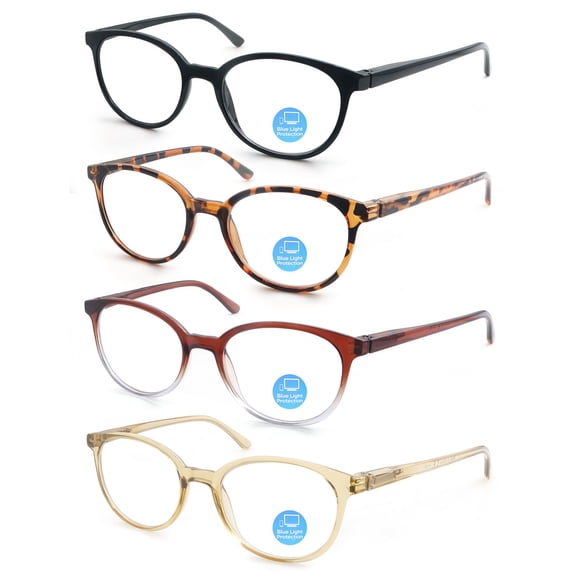 MODFANS Round 3.50 Reading Glasses for Women Ladies Blue Light Blocking Circle Readers Blue Ray Circular Cheaters Glasses 4 Pack