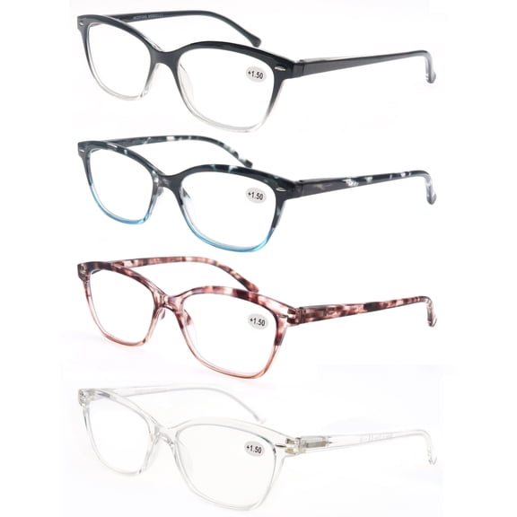 MODFANS Women Reading Glasses 5.00 4 Pair Stylish Ladies Readers with Comfort Spring Hinge Pattern Design Pouch Included