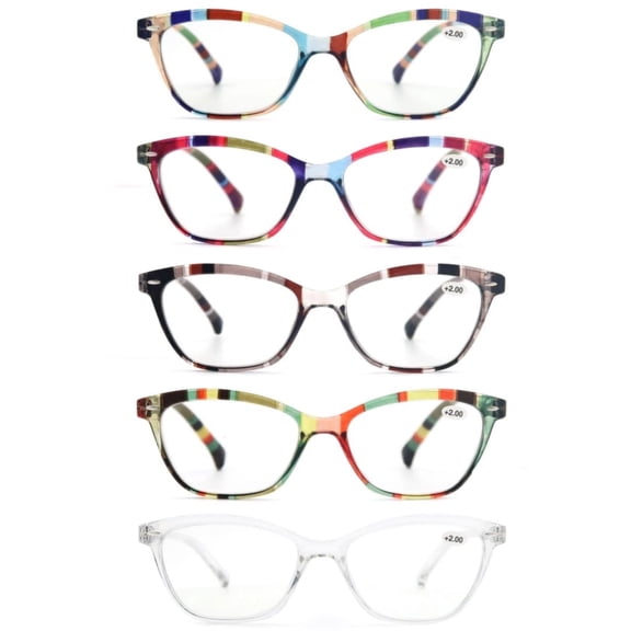 MODFANS Women Reading Glasses 5-Pack Colorful 0.75 Readers,Beautiful Pattern Cat Eye Glasses for Reading Lightweigth Flexible Spring Hinge Well Wear Look Younger