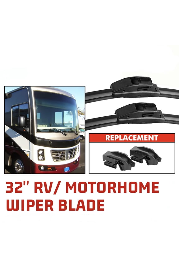 RV Windshield Wipers 32"+32" 9mm 12mm J Hook Replacement for Premium All-Season Automotive Windshield Wiper Blades
