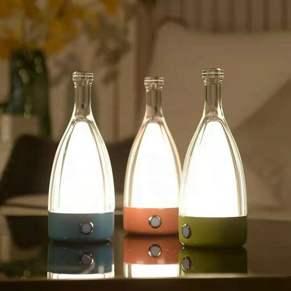 MODIRNATION 'Anna' Modern Table Lamp, Partable Wireless Bottle LED Light, Dimming Touch Control Switch, USB Rechargeable, Stylish Light for Home, Office, Hotel and Restaurant (Black)