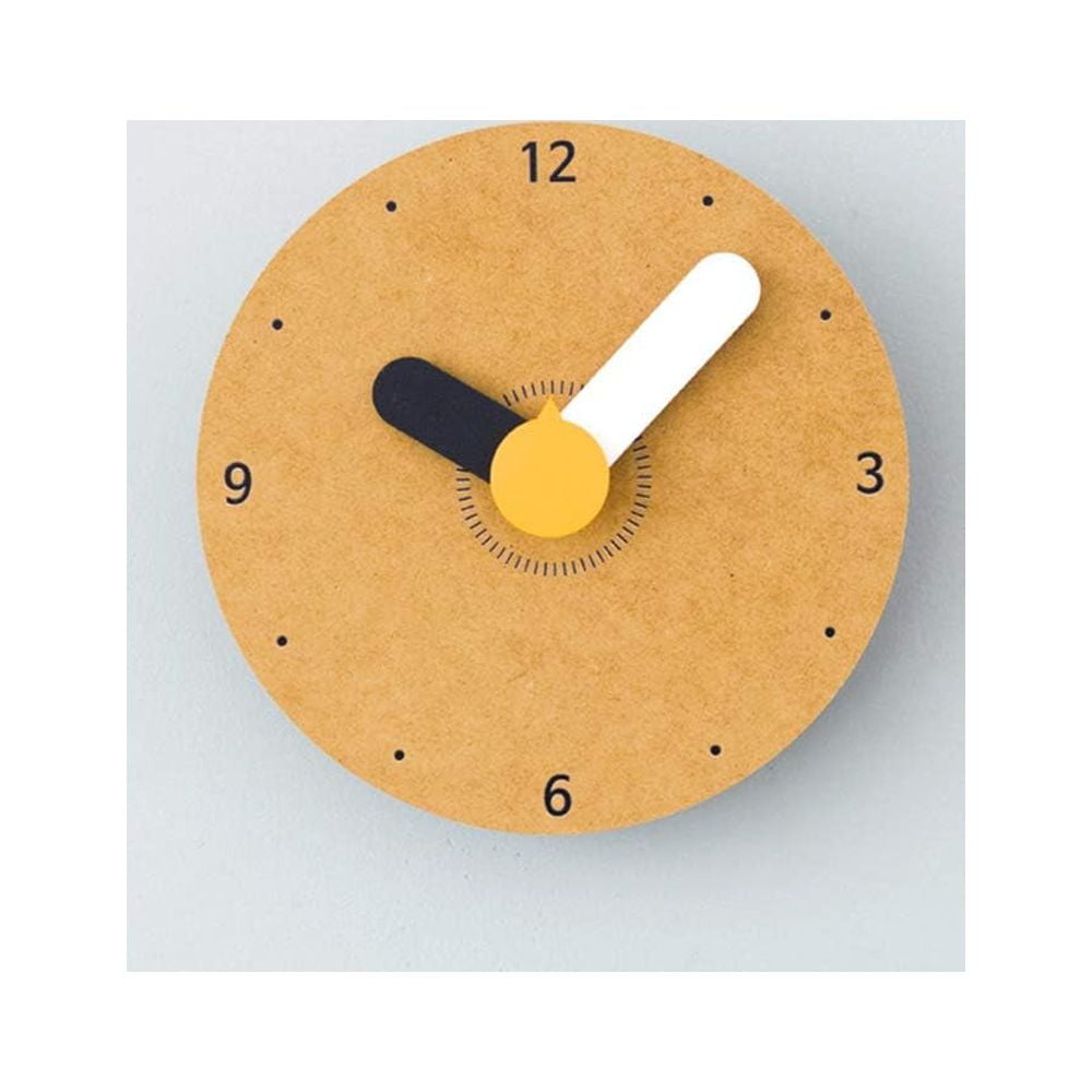 Yellow and Natural MDF Bamboo Minimalist Wall Clock