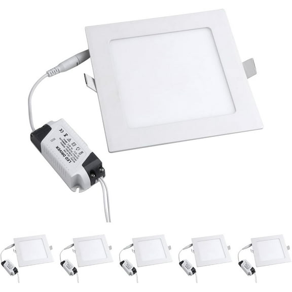MODOAO 5 Pack 18W LED Panel Light Lamp, Square LED Recessed Downlight Panel Ceiling Lighting with LED Driver, AC85-265V, Hole Size 200MM (18W, Warm White)