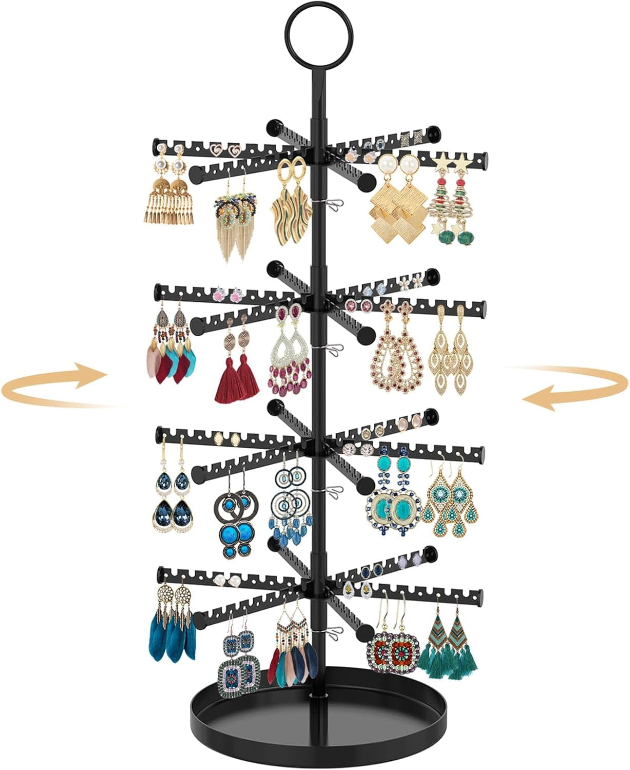 MODOWEY 5-Tier Rotating Earring Holder - 220 Hole Display Stand For Studs, Hoops & Dangling Earrings (Gold)
