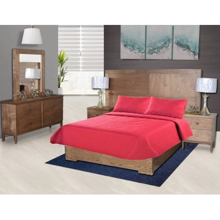 Modern Hotel Collection Nena Reversible Quilt Coverlet Set, Solid Color, Queen Size Red