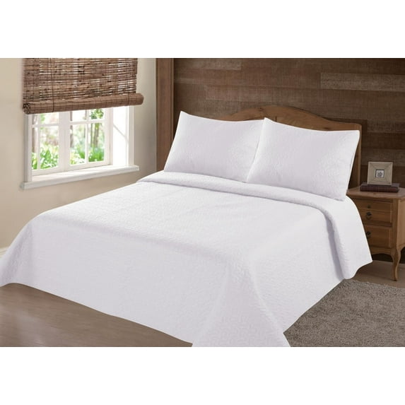 MODREN COLLECTION 1900 COUNT QUEEN NENA WHITE SOLID CLOSOUT QUILT BEDDING BEDSPREAD COVERLET PILLOW CASES SET