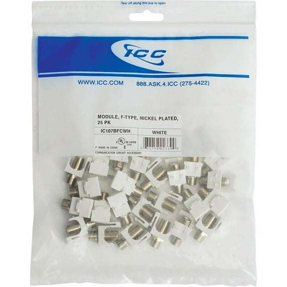 MODULE- F-TYPE NICKEL PLATED 25 PK WHITE BY ICC