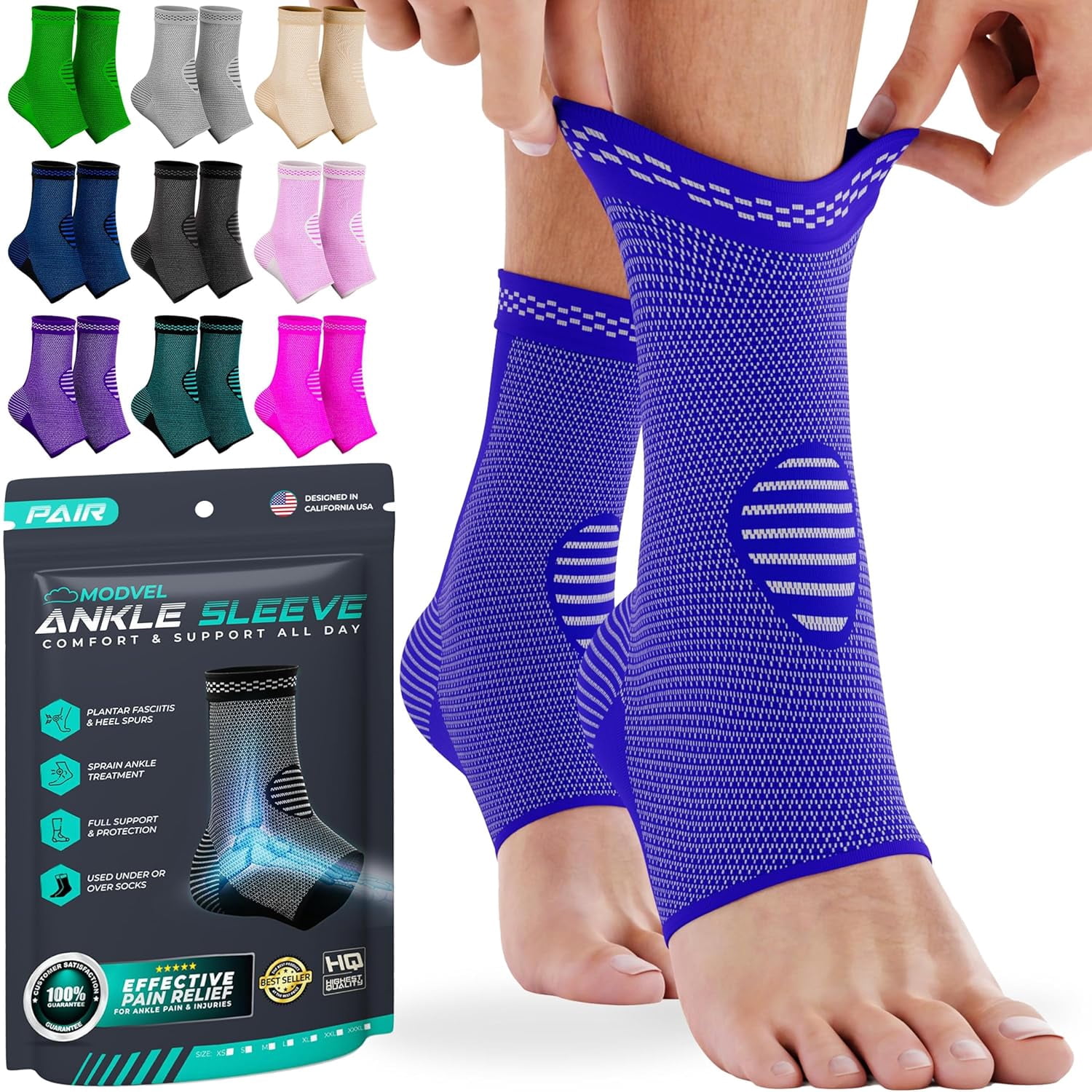 MODVEL Ankle Brace,  Blue,  XL, (2 Pack)