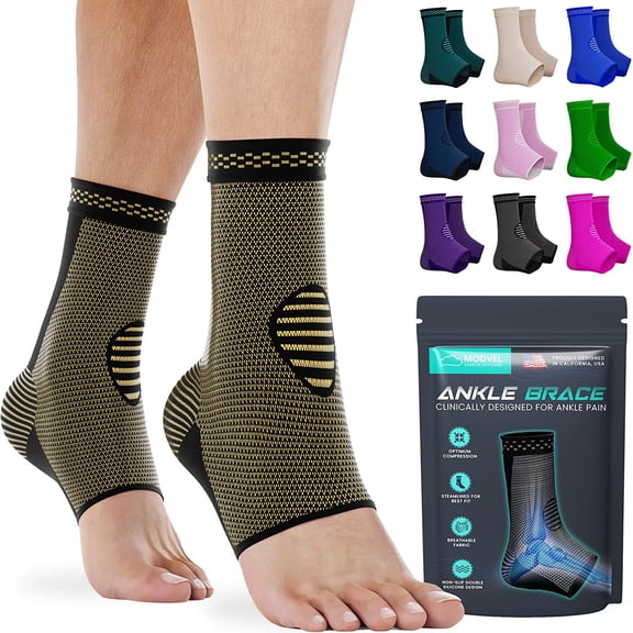 MODVEL 2 Pack Ankle Brace Compression Socks for Women and Men, Copper, M