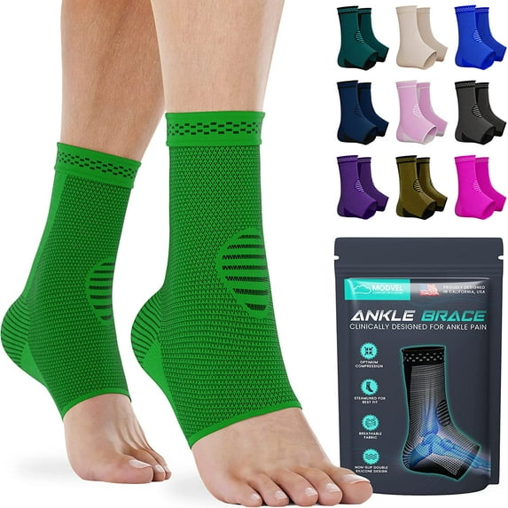 MODVEL 2 Pack Ankle Brace Compression Socks for Women and Men, Olive, S