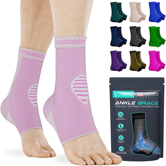 MODVEL 2 Pack Ankle Brace Compression Socks for Women and Men, Pink, XL