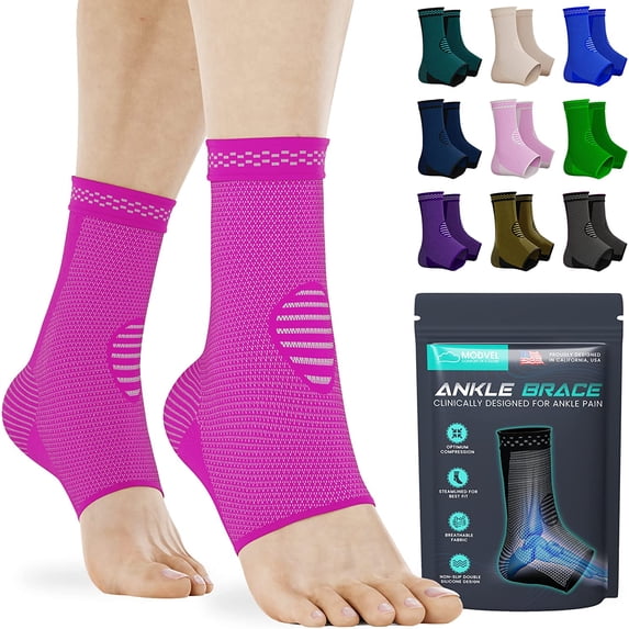 MODVEL 2 Pack Ankle Brace Compression Socks for Women and Men, Pinkgum, XL