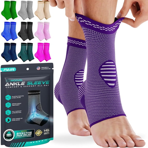MODVEL 2 Pack Ankle Brace Compression Socks for Women and Men, Purple, M