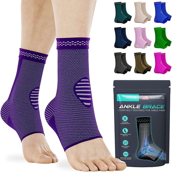 MODVEL 2 Pack Ankle Brace Compression Socks for Women and Men, Purple, XL
