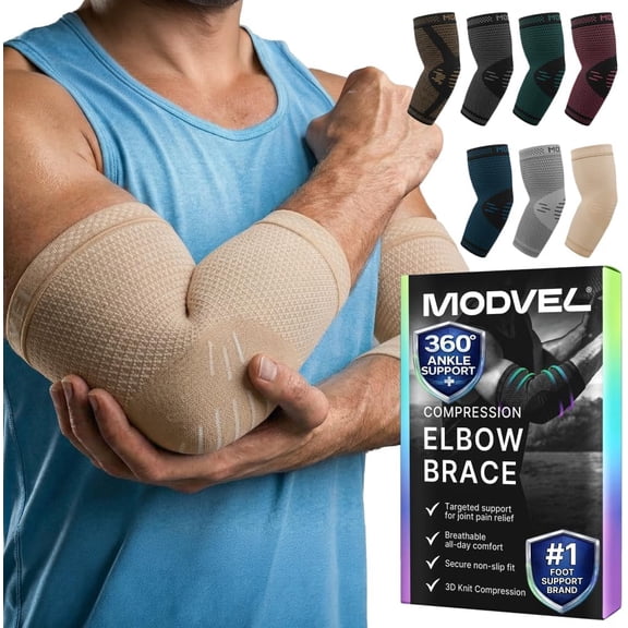 Modvel 2 Pack Elbow Brace for Tendonitis and Tennis Elbow, Elbow Compression Sleeve for Pain Relief and Recovery - for Weightlifting, Sports & Workout