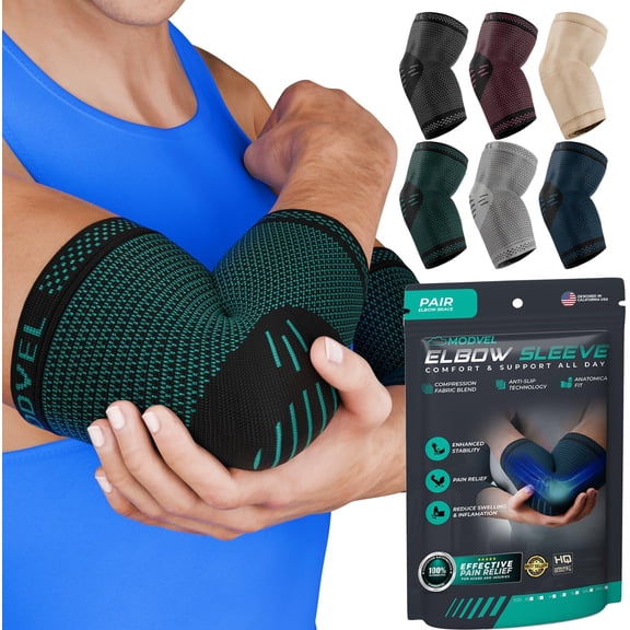MODVEL Elbow Brace Green (XXL), Green, XXL, (2 Pack)