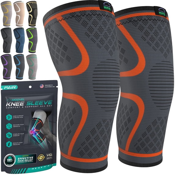 MODVEL Knee Brace Men & Women 2-Pack Knee Support Strap for Knee Pain Set, Knee Compression Sleeve, Knee Braces for Knee Arthritis, Pain Meniscus Tear, ACL - Knee Sleeve (Orange, X-Large)