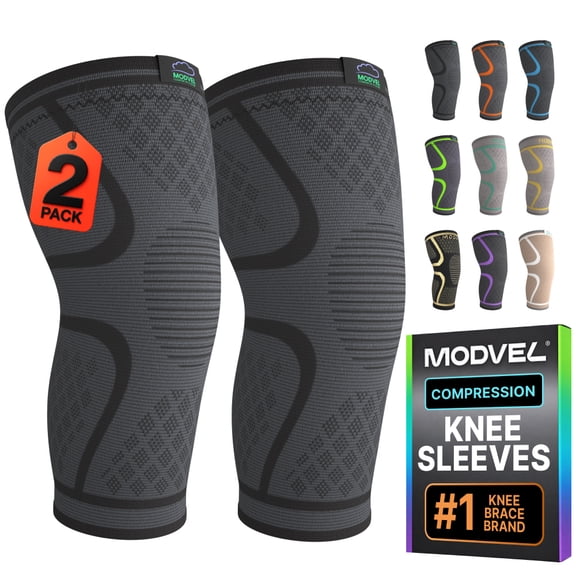 Modvel Compression Knee Brace - 2 Pack for Running Knee Pain, Knee Support Compression Sleeve, or Meniscus Tear ACL & Arthritis Pain Relief