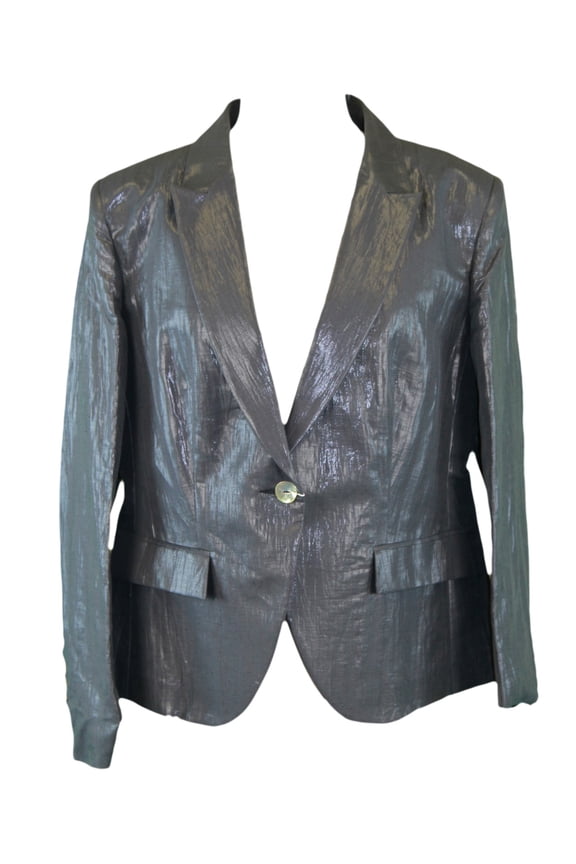 Women's Glossy One Button Blazer 25480 US 12 Charcoal
