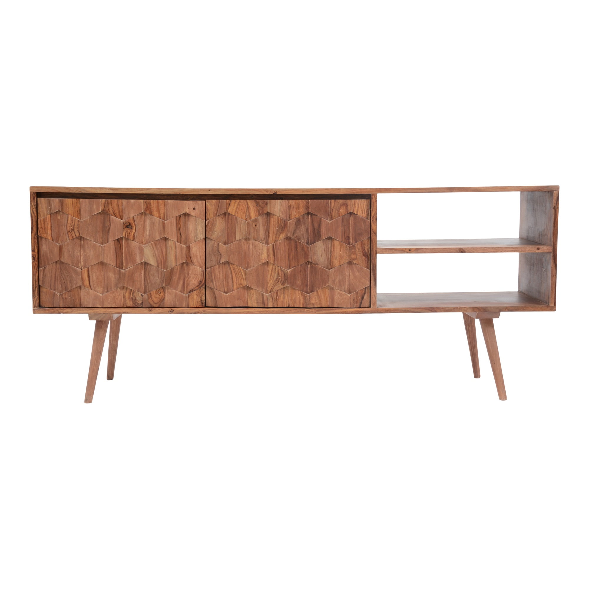 Mid-Century Modern Sheesham Wood 57'' TV Console with Fireplace