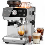 MOEFO Espresso Machine with Grinder, 20 Bar Programmable Semi-Automatic Coffee Maker, Visual Pressure Gauge & Touchscreen, Compact Design with 44-Grind Settings, Make Americano, Latte