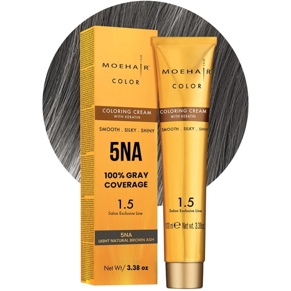 MOEHAIR 5NA Permanent Hair Color (Light Natural Brown Ash) | Hair Color for 100% Gray Coverage | Infused with Keratin | Adds Shines & Smoothens Hair | Non-Drippy | Double Pigmented (3.38 Fl. Oz)