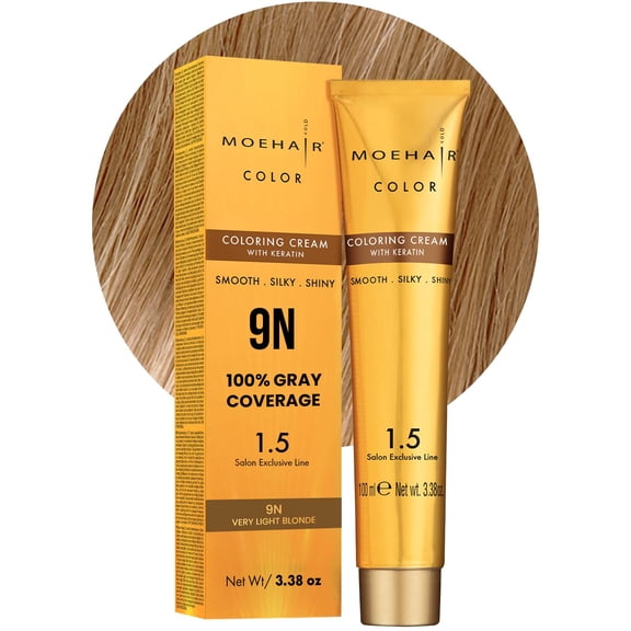 MOEHAIR 9N Permanent Hair Color (Very Light Blonde) | Hair Color for 100% Gray Coverage | Infused with Keratin | Adds Shines & Smoothens Hair | Non-Drippy | Double Pigmented (3.38 Fl. Oz)