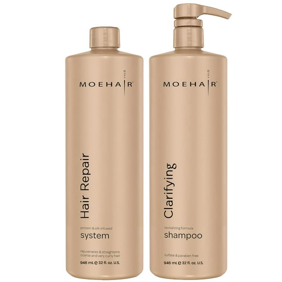 MOEHAIR Clarifying Shampoo and Hair Repair System– 32 Fl. Oz | Scalp Detoxifying Shampoo | Combats Frizz | Improves Manageability | Repairs Damage | Paraben & Sulfate Free