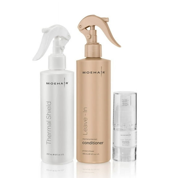 MOEHAIR Trio Pack of Leave-In Conditioner (12 Fl Oz), Thermal Shield Spray (8 Fl Oz) And Hair Serum (0.5 Fl Oz) | Deep Conditioning and Heat Protectant with Hair Serum in Travel Size