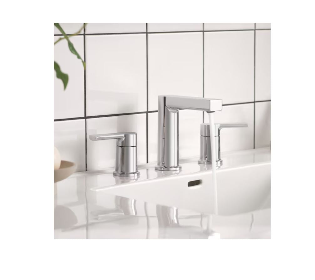 Moen Rinza 84629 Chrome 2-Handle Widespread WaterSense Bathroom Sink Faucet with Drain