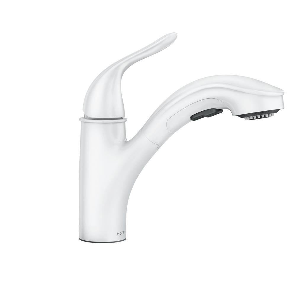 Glacier White Single-Handle Kitchen Faucet with Pull-Out Sprayer