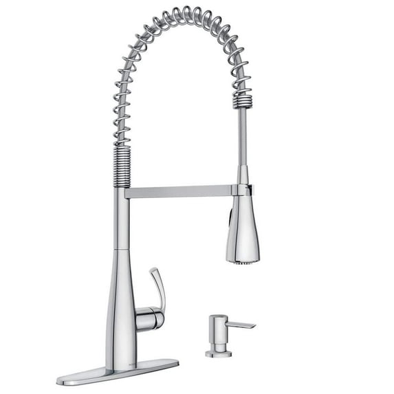 Moen 87814 Essie Chrome One-Handle High Arc Pre-Rinse Spring Pulldown Kitchen Faucet with Power Clean
