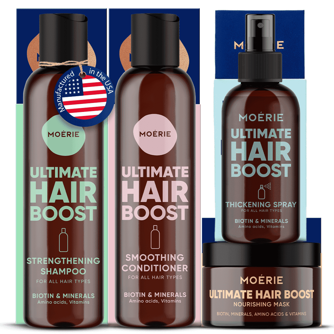 Moerie Shampoo, Conditioner, Hair Mask & Spray Set – 4-in-1 Mega