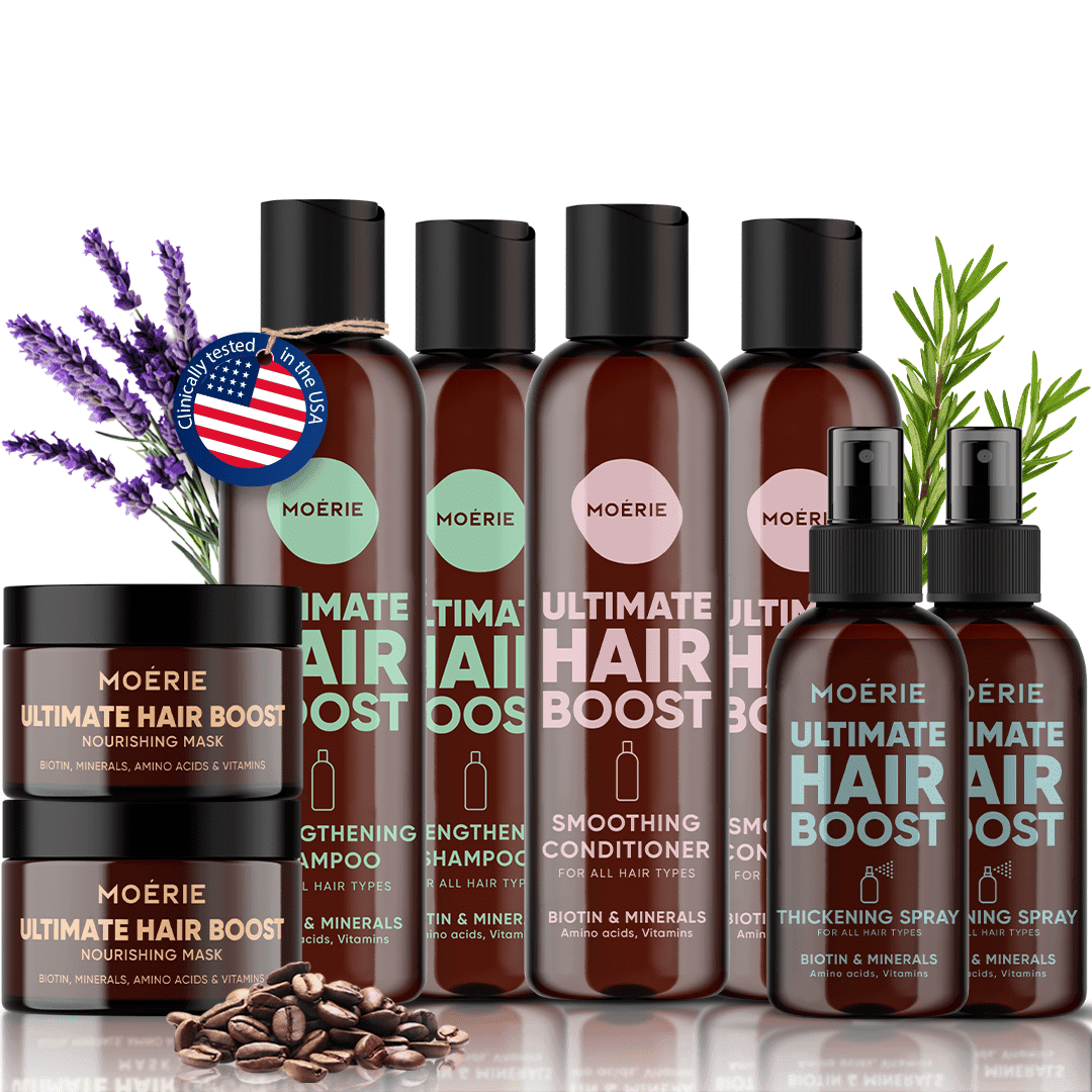 MOERIE Mineral Shampoo and Conditioner Plus Hair Mask and Spray Mega Pack – The Ultimate Hair Care Set – For Longer, Thicker, Fuller Hair - Hair Growth Products – Paraben & Silicone Free - 8 items