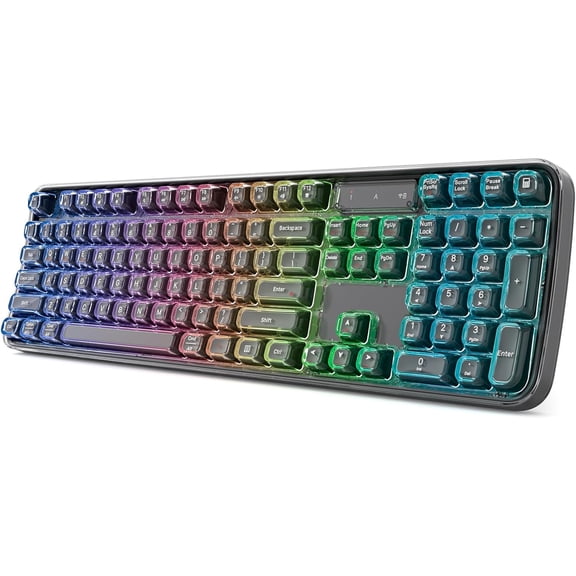 MOFII RGB Backlit Full Size Wireless Keyboard Bluetooth 2.4GHz Tri-Mode with Natural Curve Rechargeable Battery for PC Desktop Laptop Mac Windows (Pearl Black)