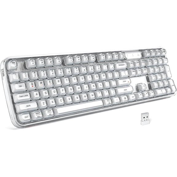 MOFII RGB Backlit Full Size Wireless Keyboard Bluetooth 2.4GHz Tri-Mode with Natural Curve Rechargeable Battery for PC Desktop Laptop Mac Windows (Pearl White)