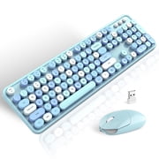 MOFII Wireless Keyboard and Mouse Combo 2.4GHz Retro Full-Size Keyboard with Number Pad and Cute Wireless Mouse for PC Desktop Laptop (Blue)
